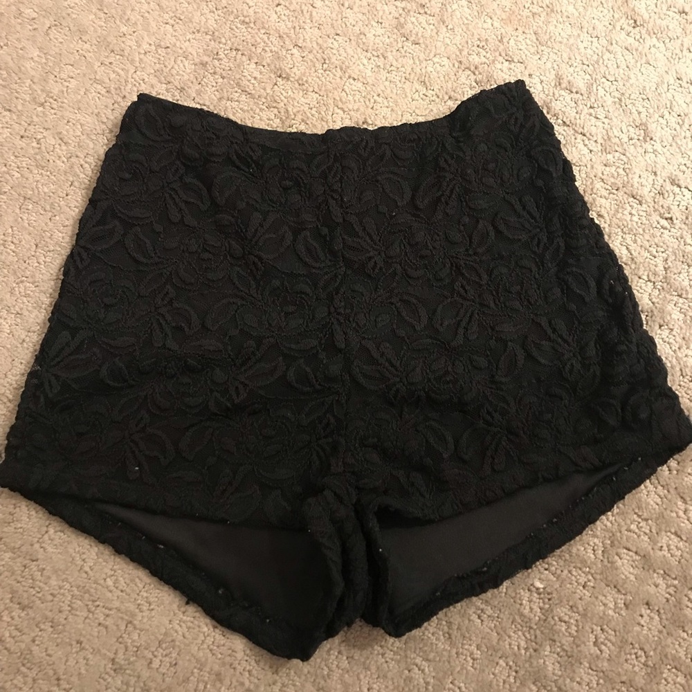 High Waisted Black Floral Shorts